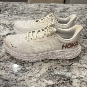 Hoka Cream Running Shoes with Rose Gold Logo